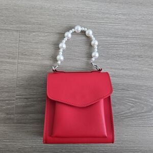 Small Red Handbag with Pearl Handle